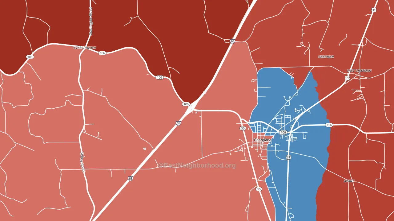 Chapman, AL block-group political-lean map