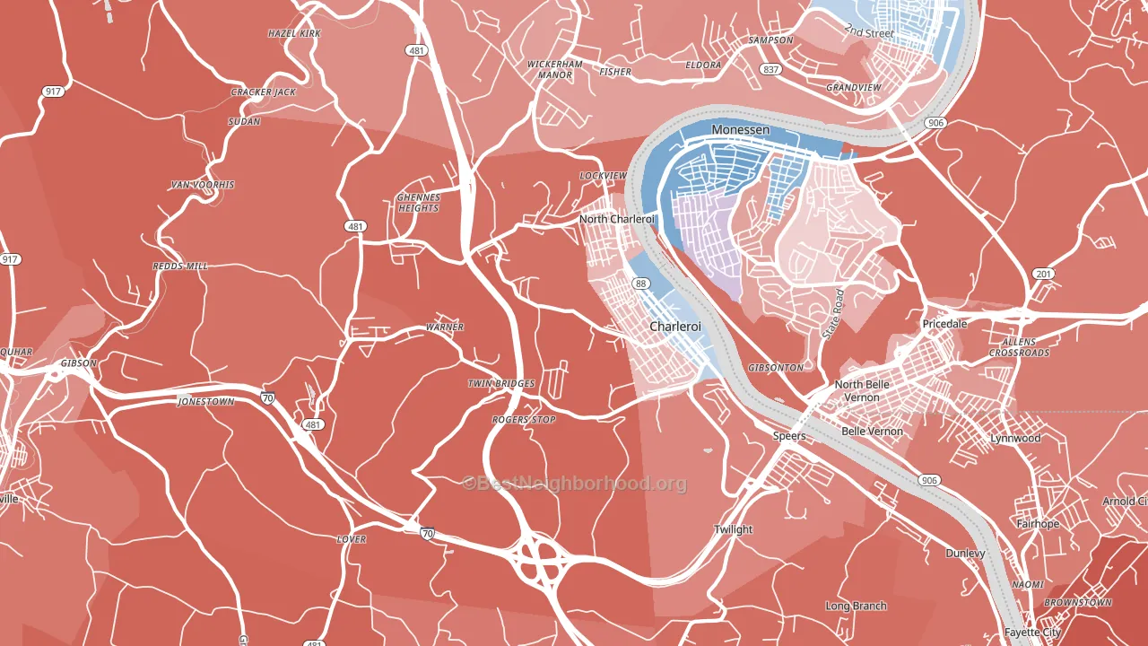 Charleroi, PA block-group political-lean map