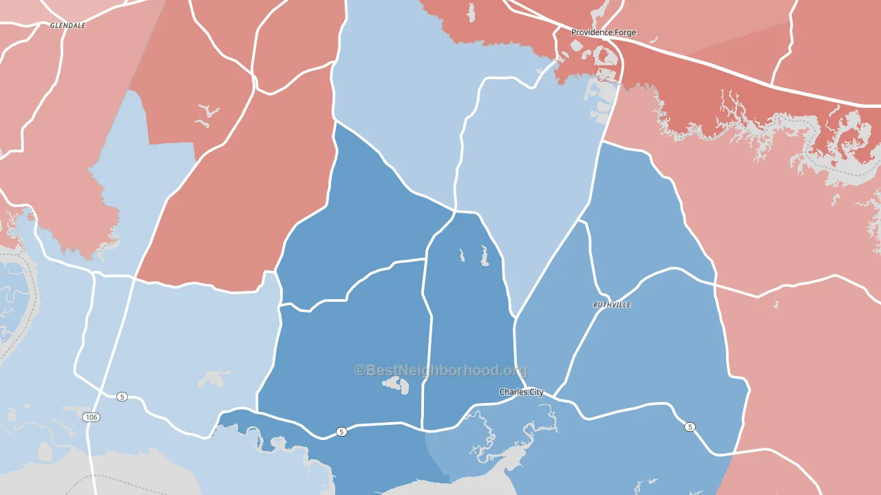 Charles City County, VA block-group political-lean map