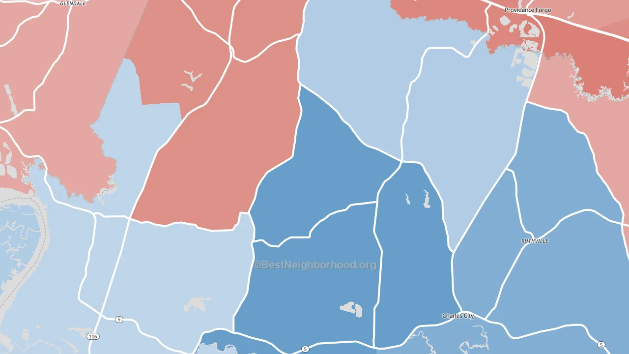 Charles City, VA block-group political-lean map