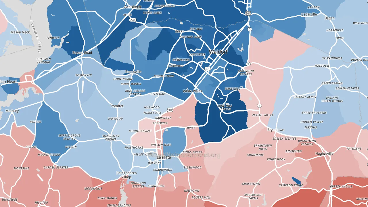 Charles County, MD block-group political-lean map