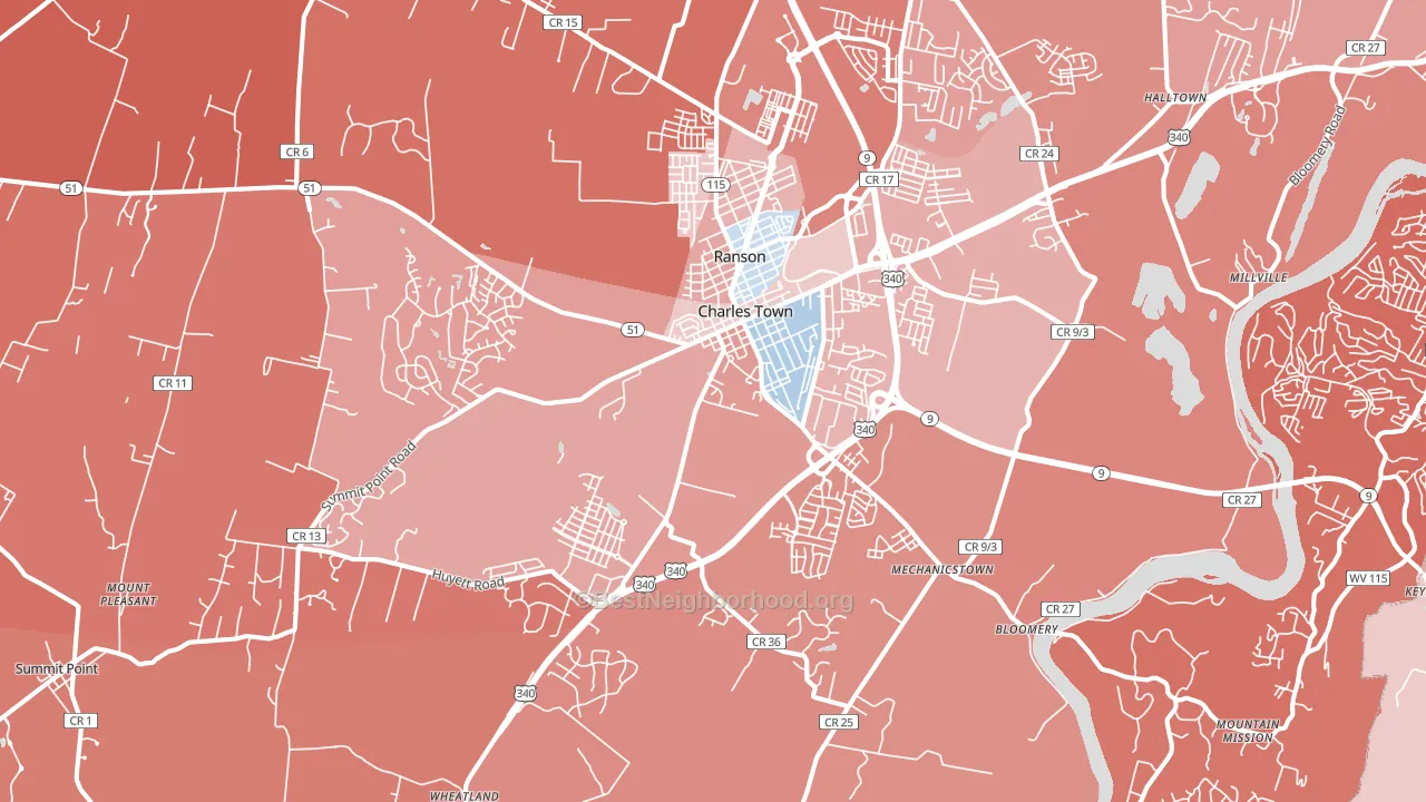 Charles Town, WV block-group political-lean map