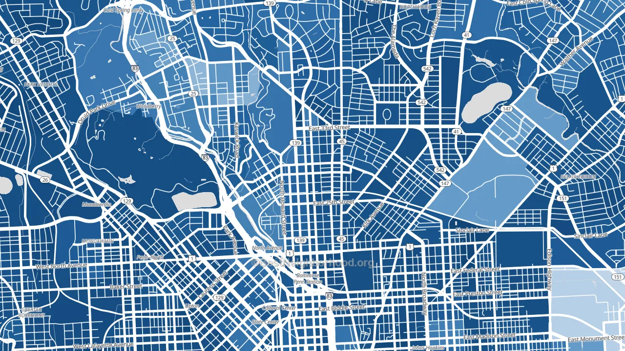 Charles Village, Baltimore, MD block-group political-lean map