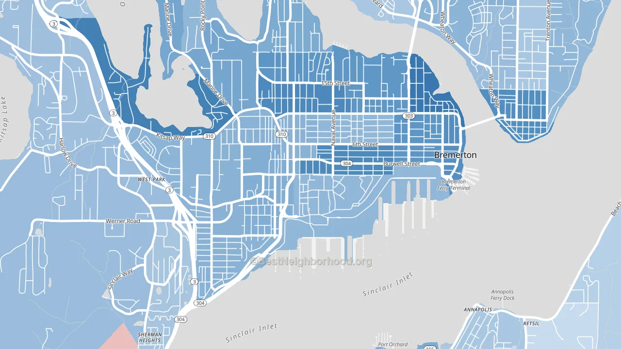 Charleston, Bremerton, WA block-group political-lean map
