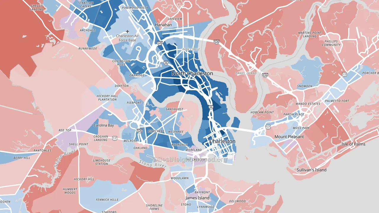 Charleston County, SC block-group political-lean map