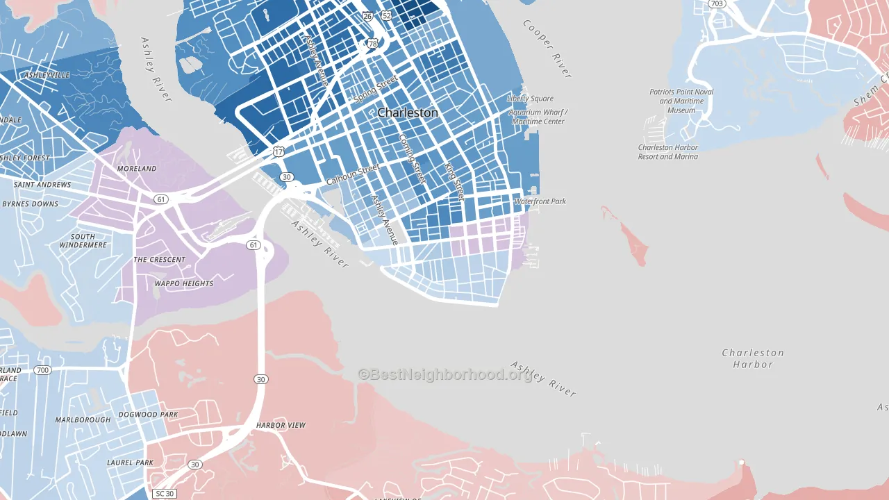 Charleston Historic District, Charleston, SC block-group political-lean map