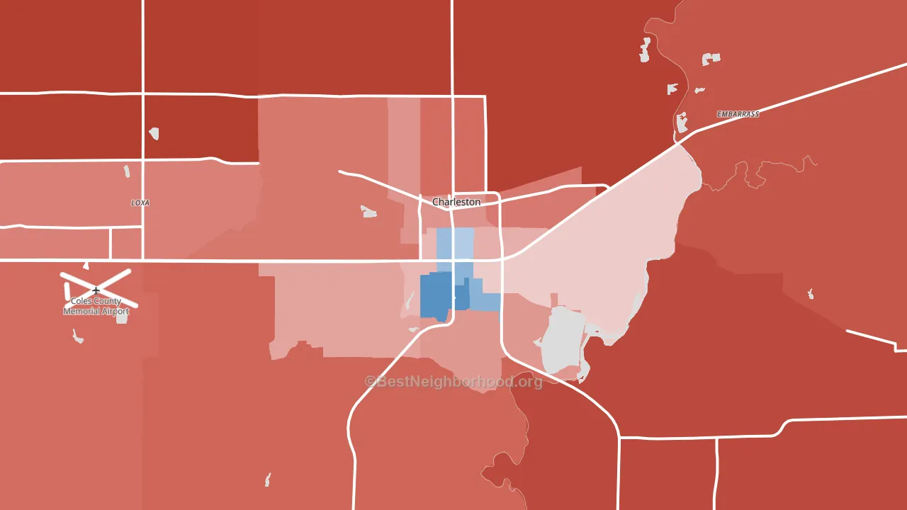 Charleston, IL block-group political-lean map