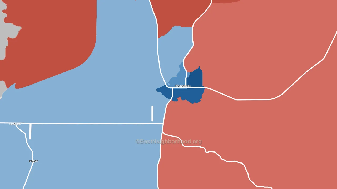 Charleston, MS block-group political-lean map