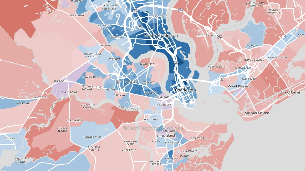 Charleston, SC block-group political-lean map