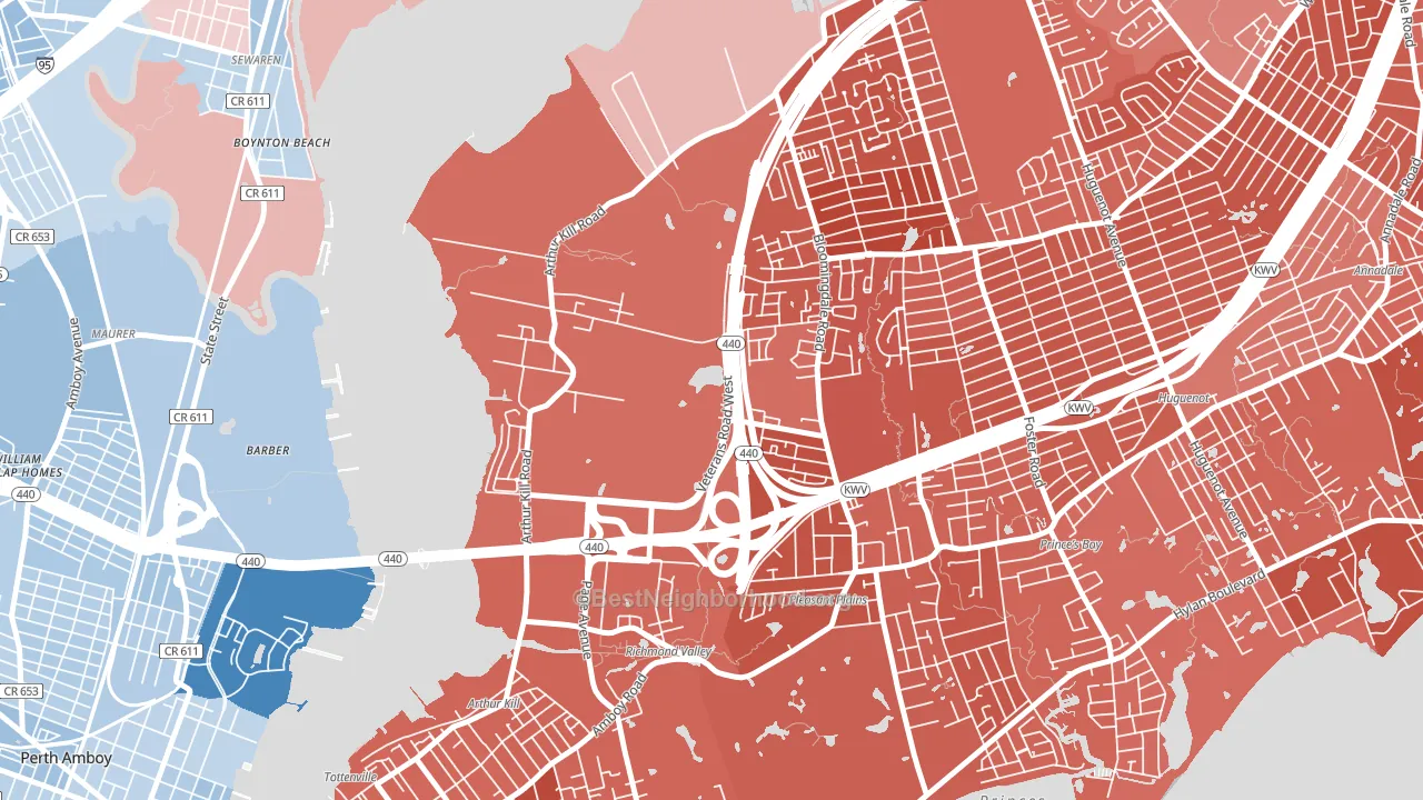 Charleston, Staten Island, NY block-group political-lean map