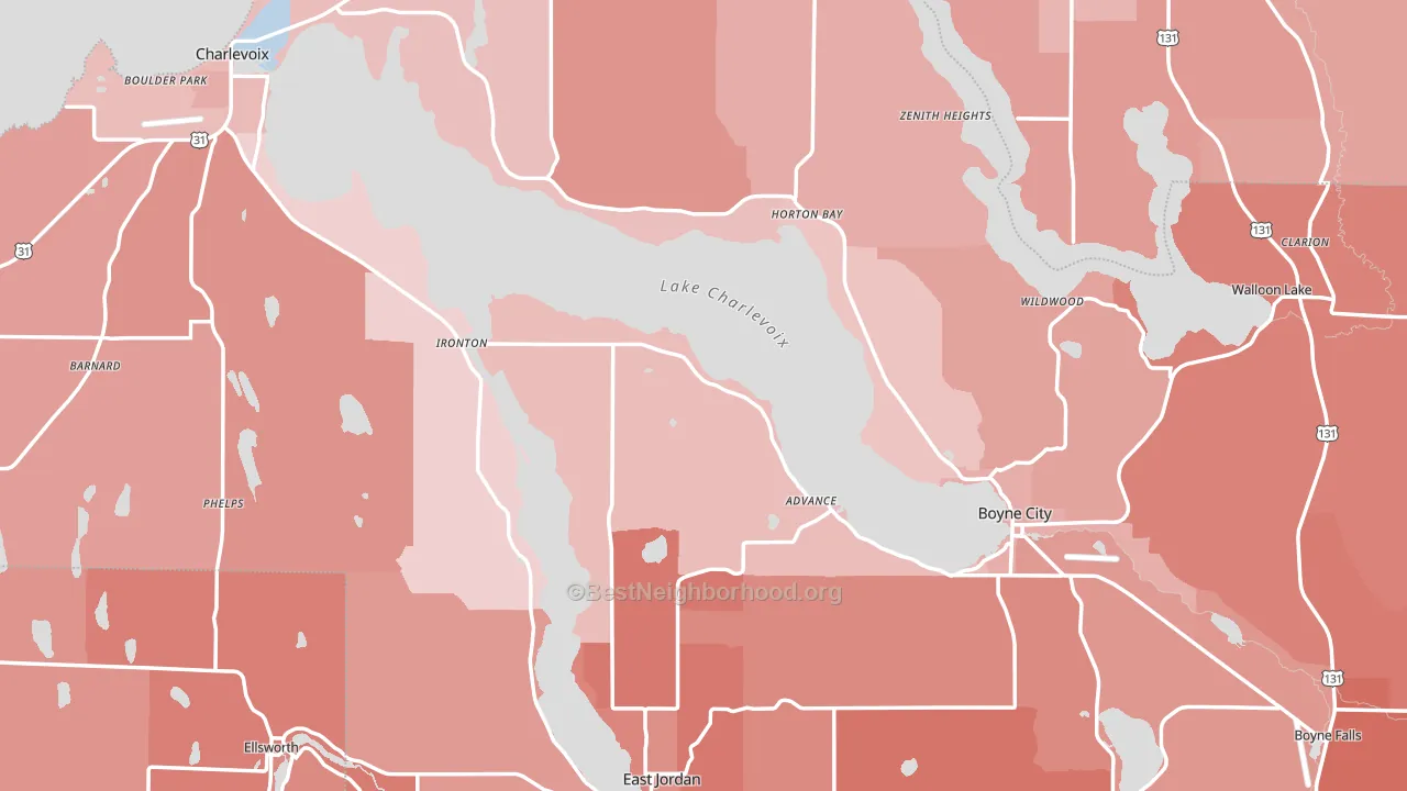Charlevoix County, MI block-group political-lean map