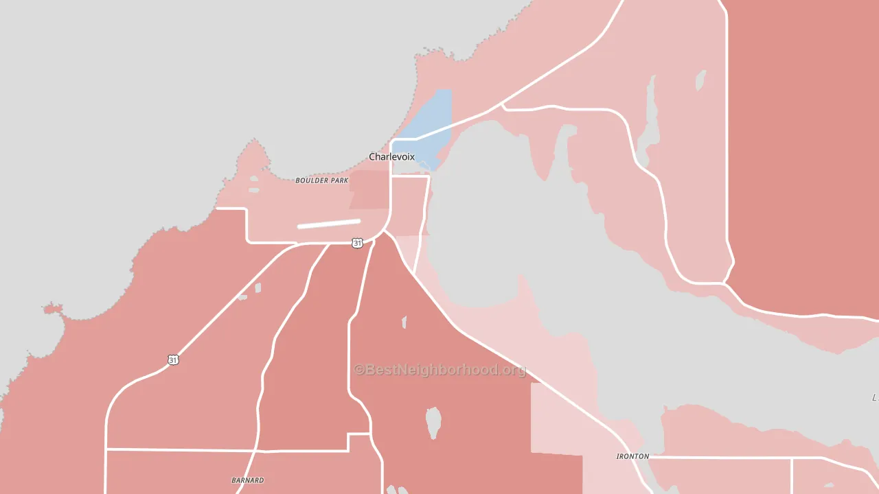 Charlevoix, MI block-group political-lean map