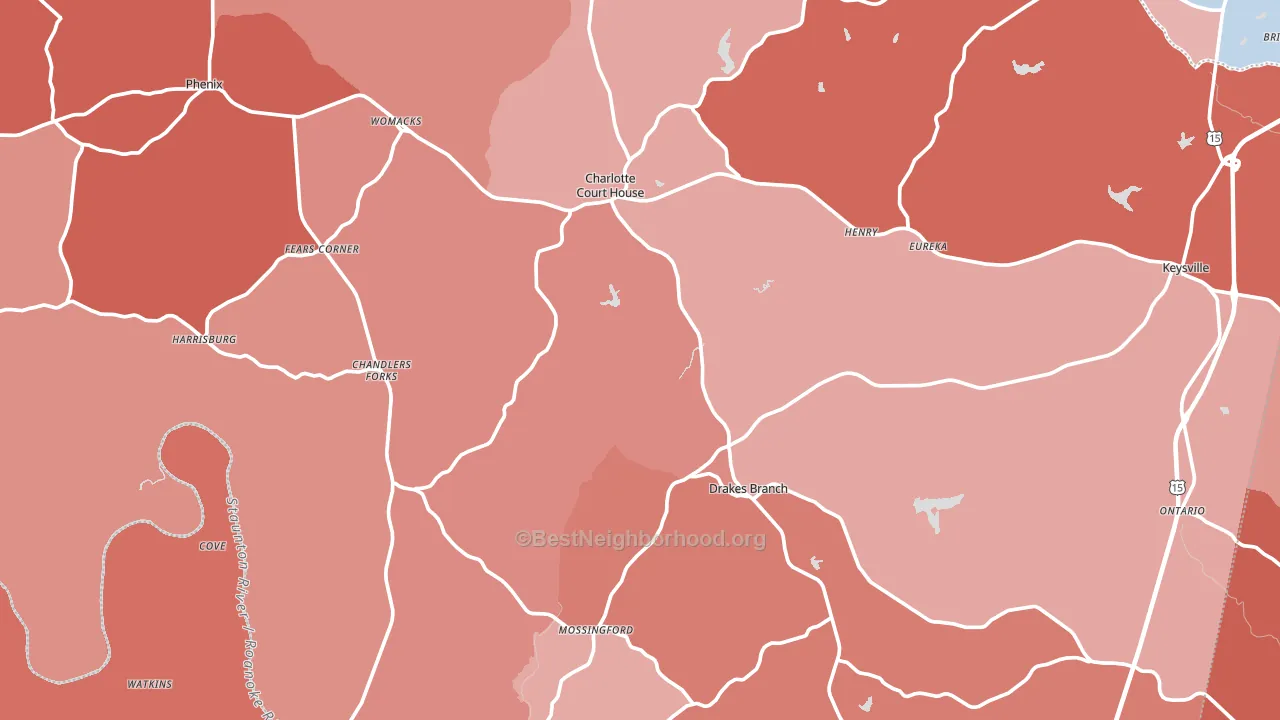 Charlotte County, VA block-group political-lean map