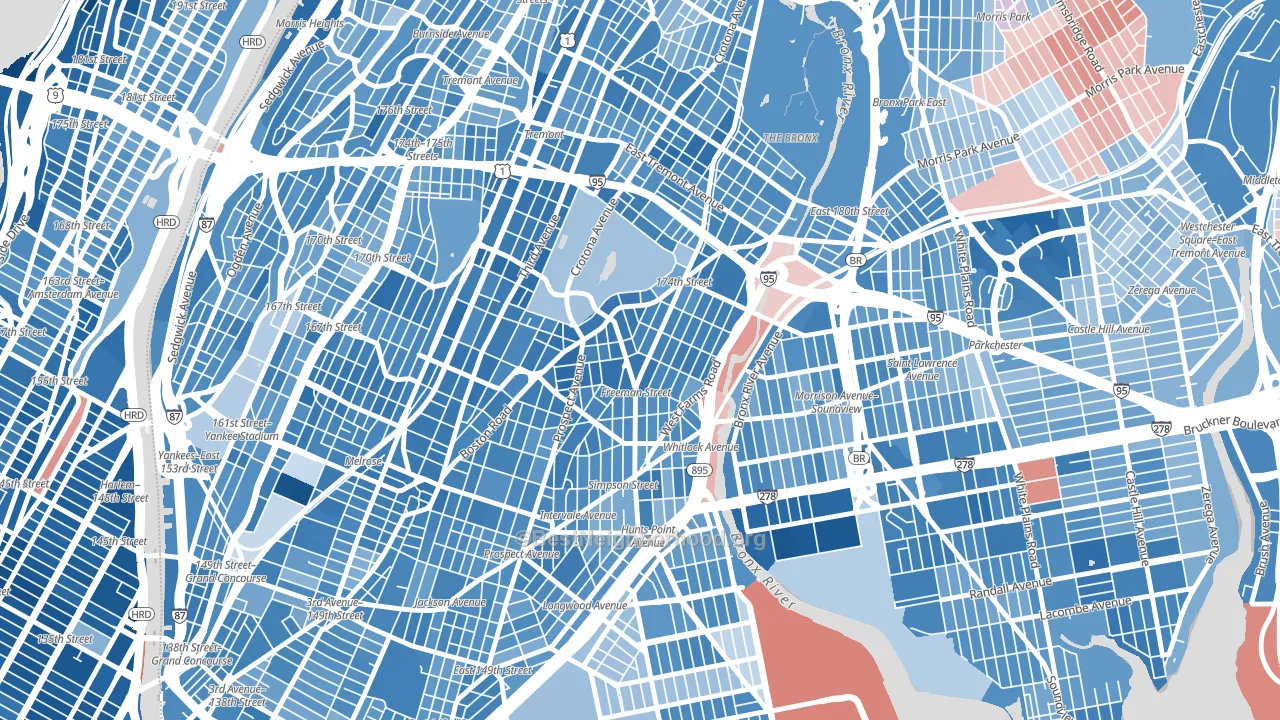 Charlotte Gardens, Bronx, NY block-group political-lean map