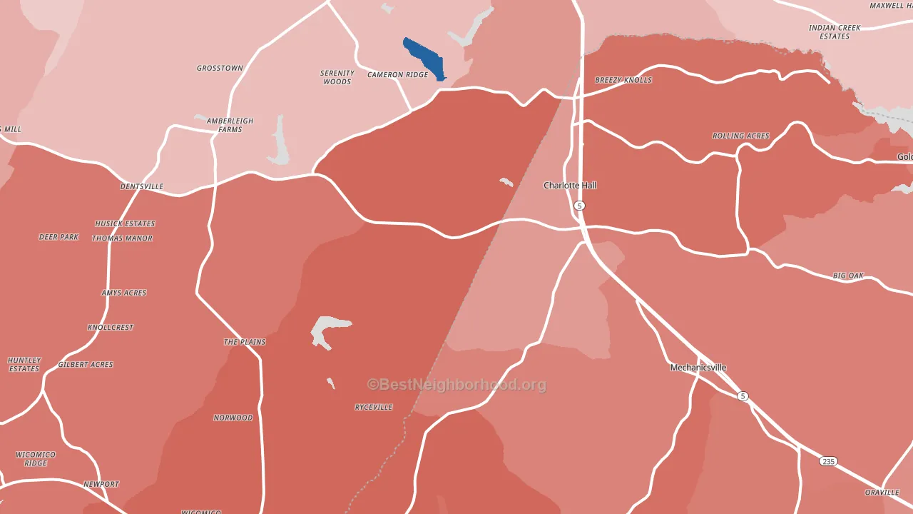 Charlotte Hall, MD block-group political-lean map