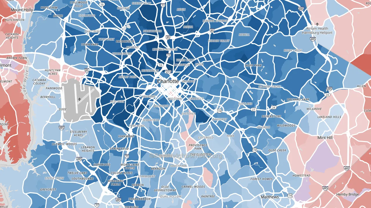 Charlotte, NC block-group political-lean map