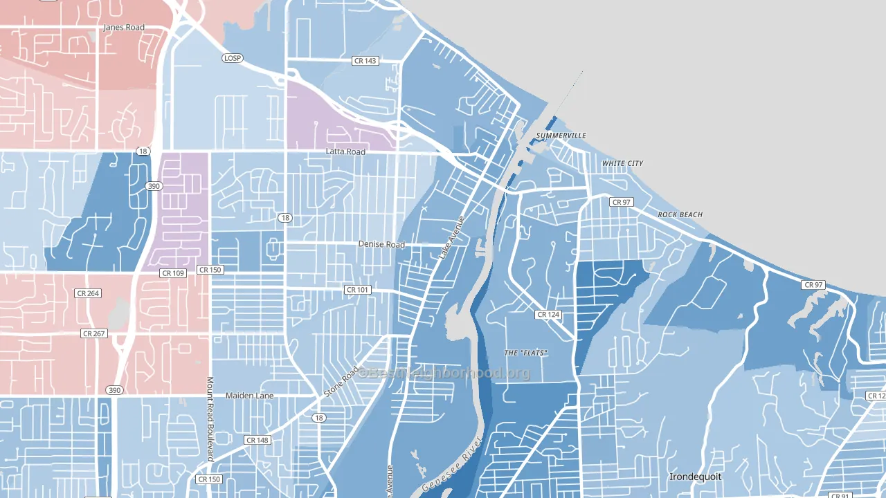 Charlotte, Rochester, NY block-group political-lean map