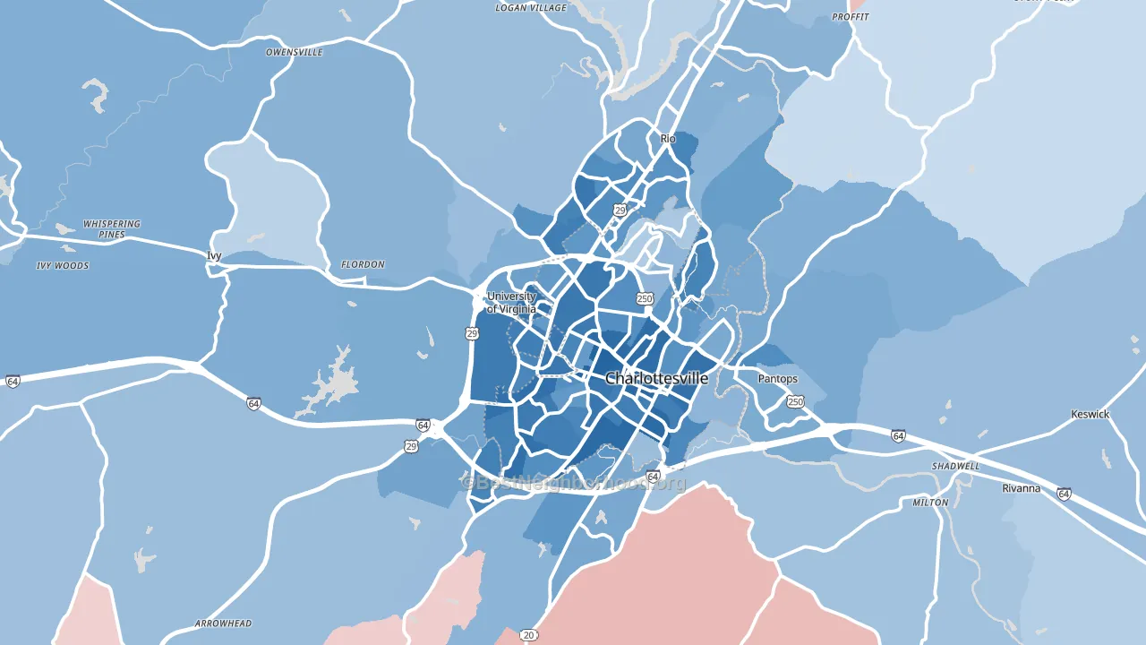 Charlottesville, VA block-group political-lean map