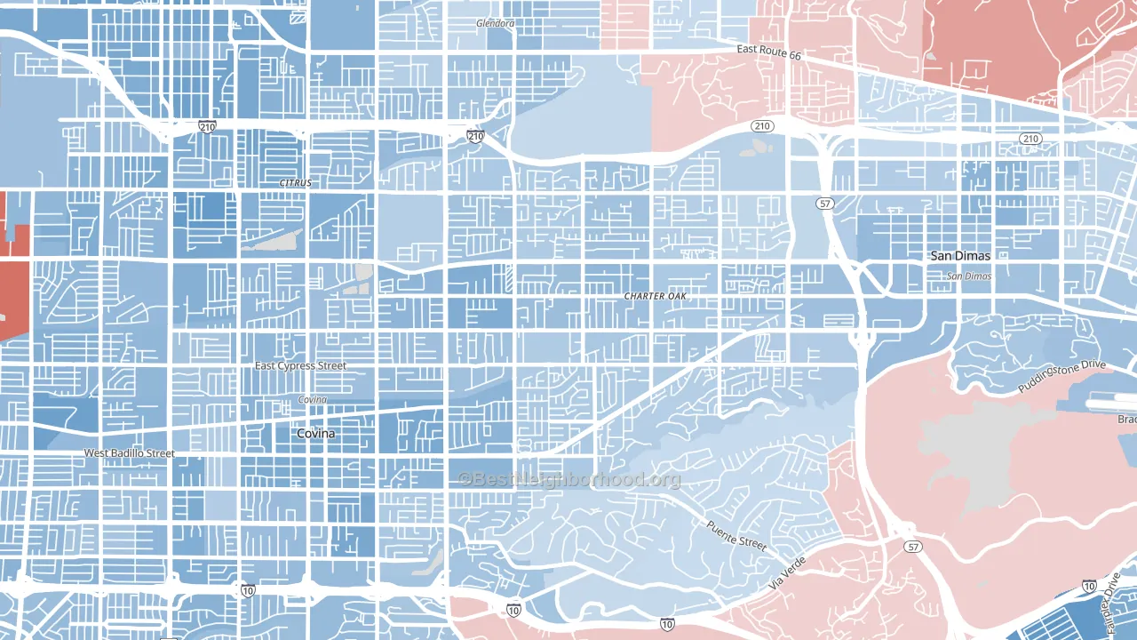 Charter Oak, Covina, CA block-group political-lean map