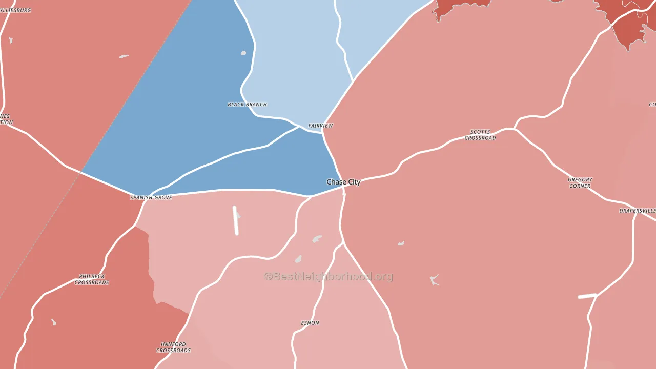 Chase City, VA block-group political-lean map