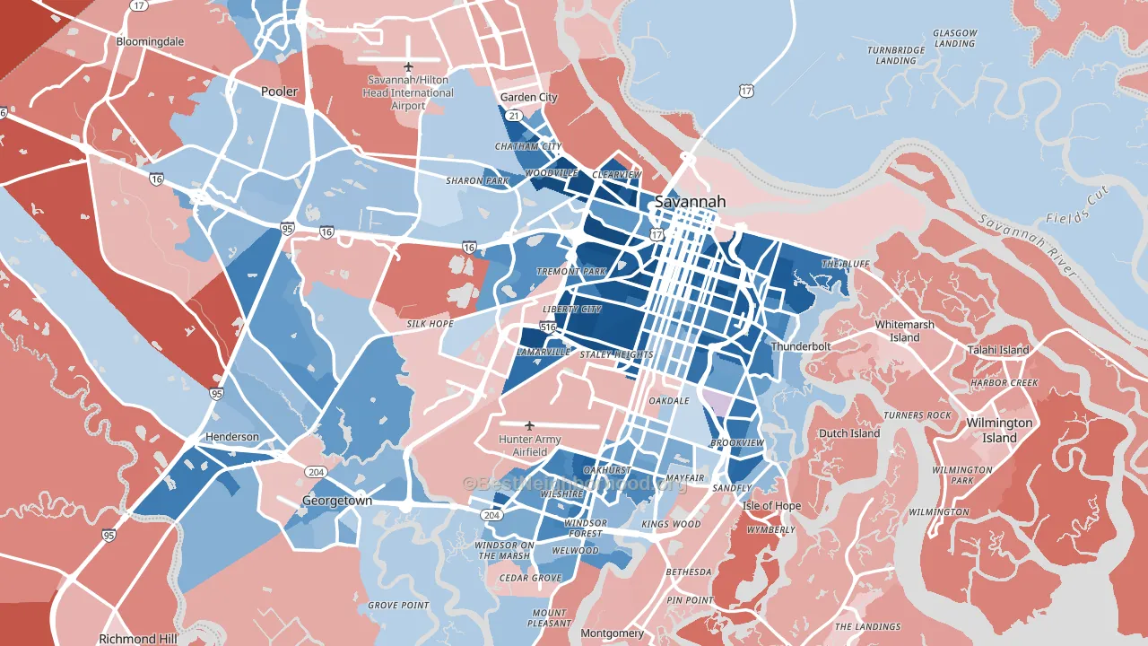 Chatham County, GA block-group political-lean map