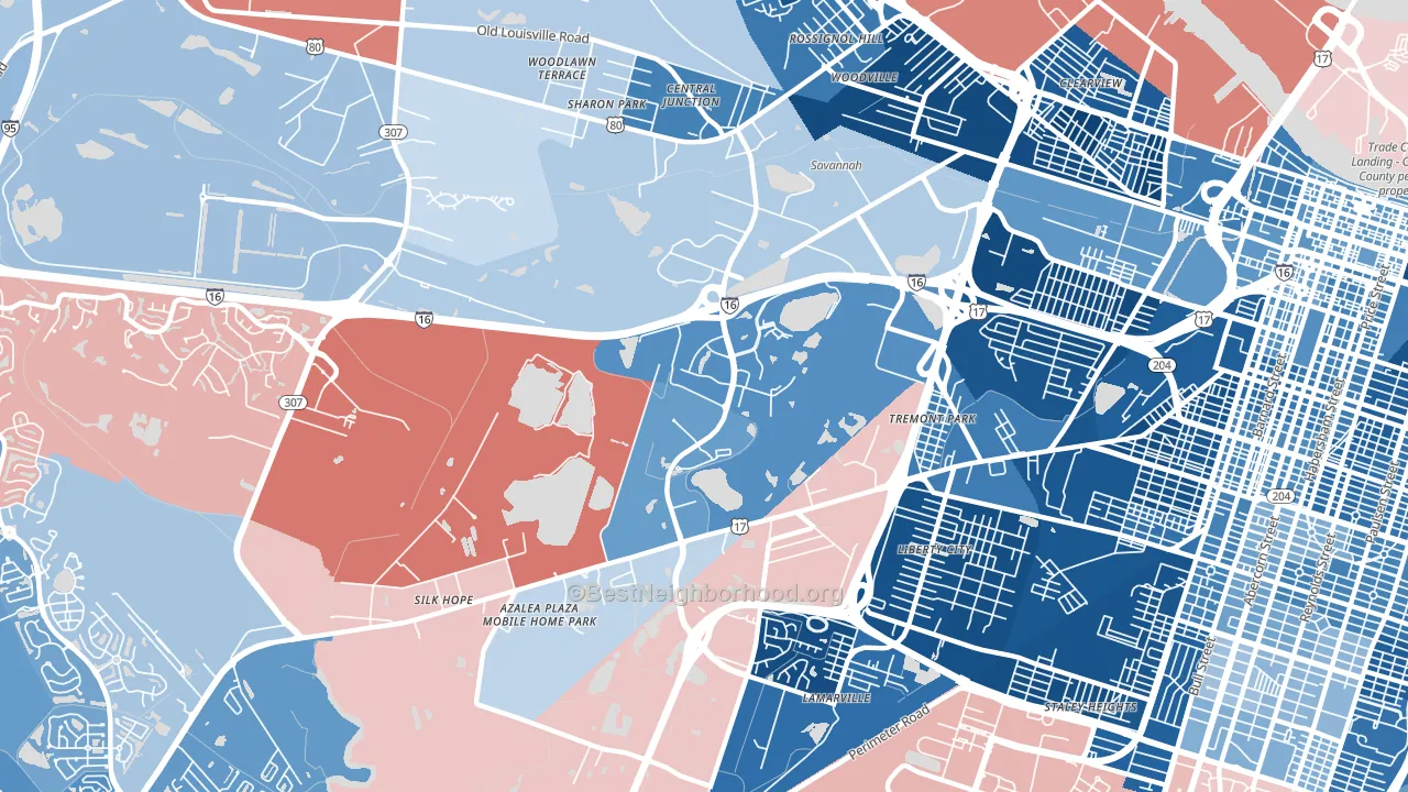 Chatham Parkway, Savannah, GA block-group political-lean map