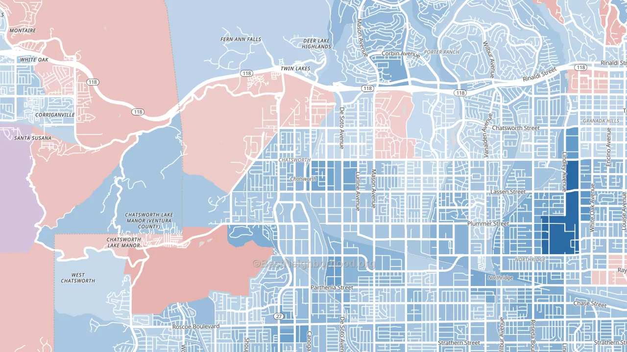 Chatsworth, CA block-group political-lean map