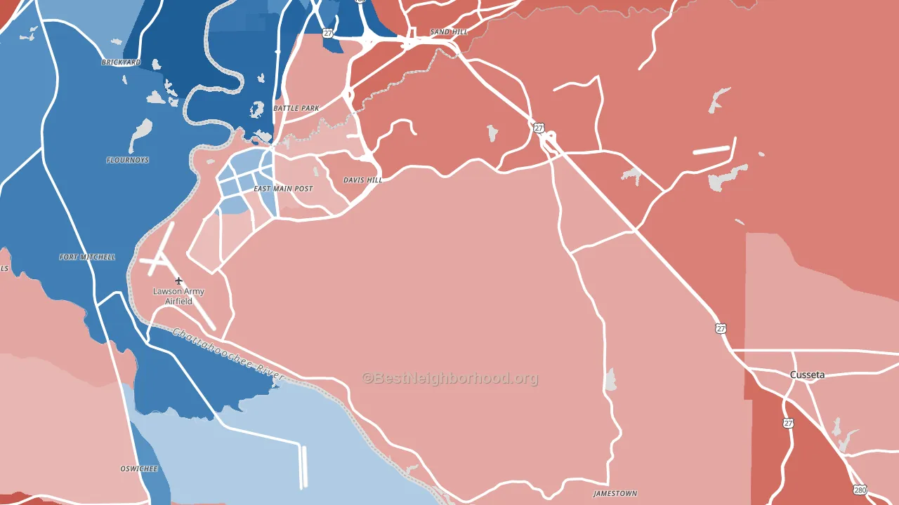 Chattahoochee County, GA block-group political-lean map