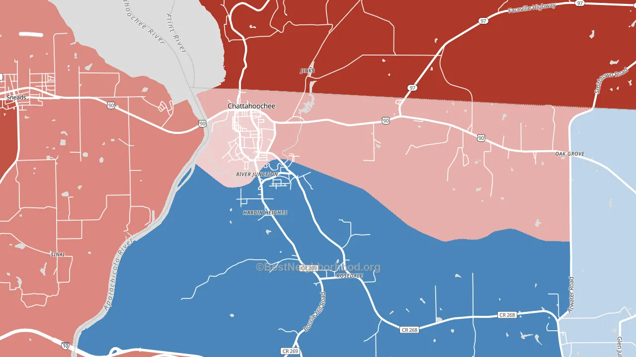 Chattahoochee, FL block-group political-lean map