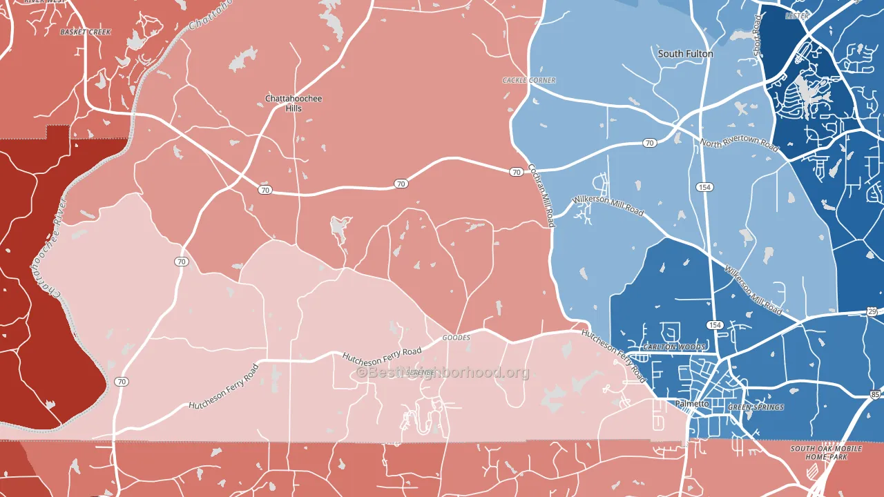 Chattahoochee Hills, GA block-group political-lean map