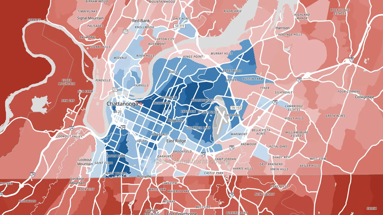 Chattanooga, TN block-group political-lean map