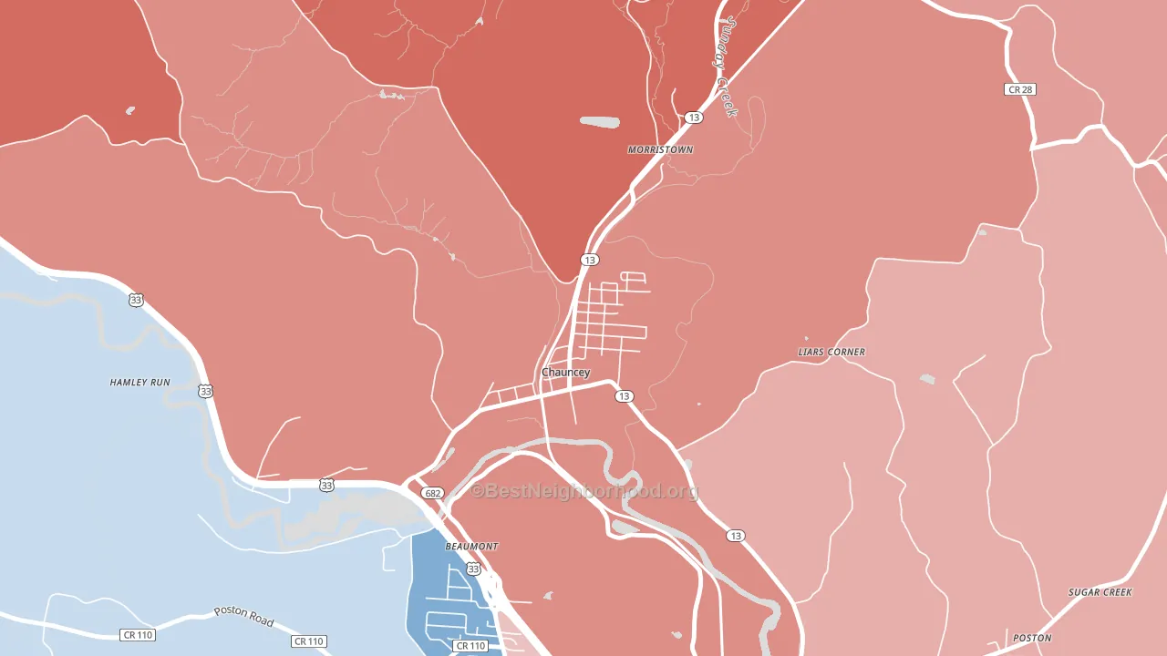 Chauncey, OH block-group political-lean map