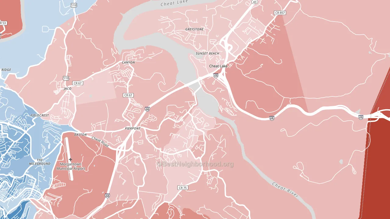 Cheat Lake, WV block-group political-lean map