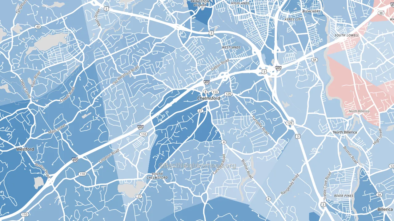 Chelmsford, MA block-group political-lean map