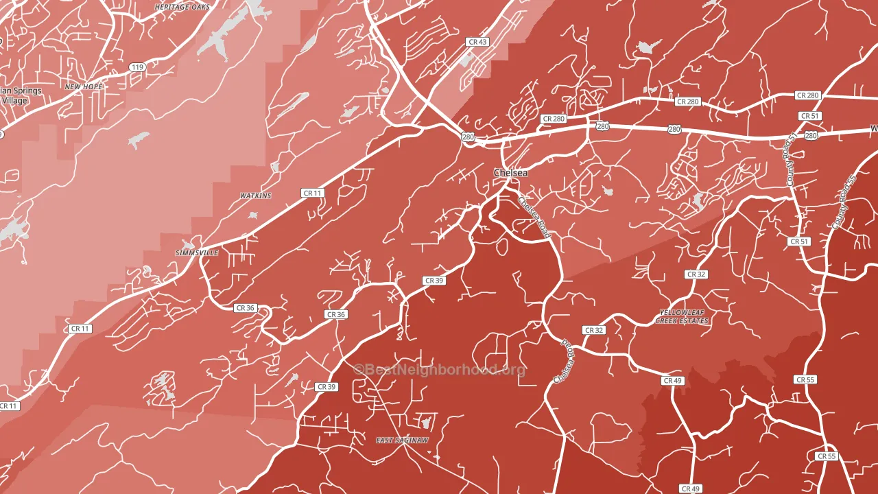 Chelsea, AL block-group political-lean map