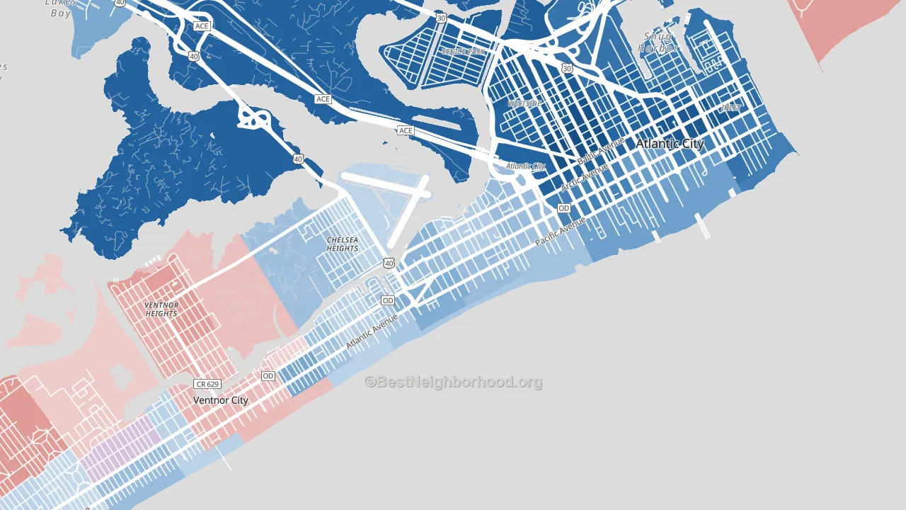 Chelsea, Atlantic City, NJ block-group political-lean map
