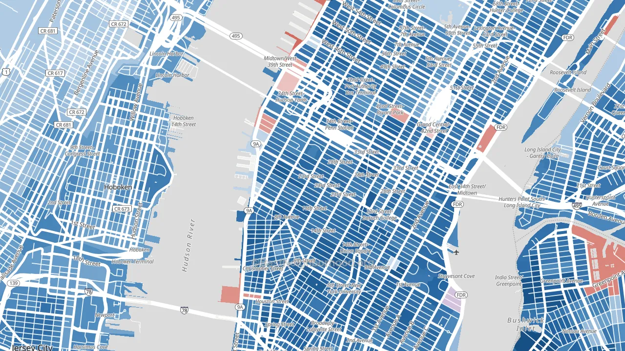 Chelsea, Manhattan, NY block-group political-lean map