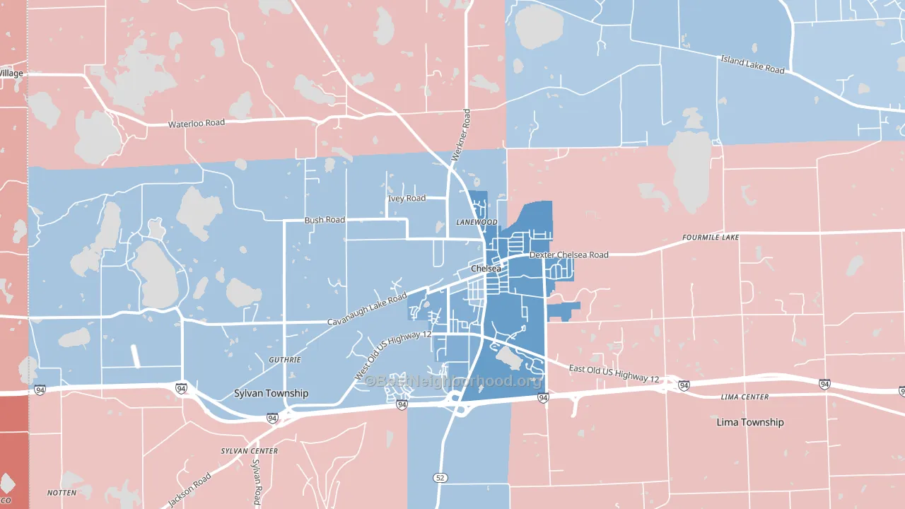 Chelsea, MI block-group political-lean map