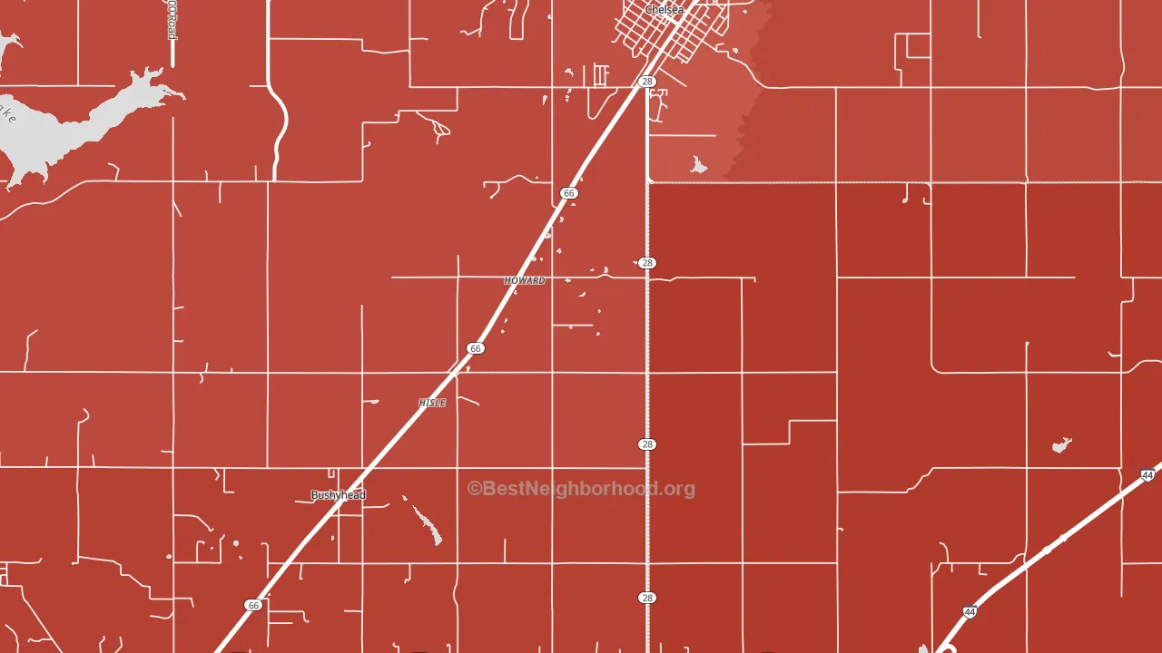 Chelsea, OK block-group political-lean map