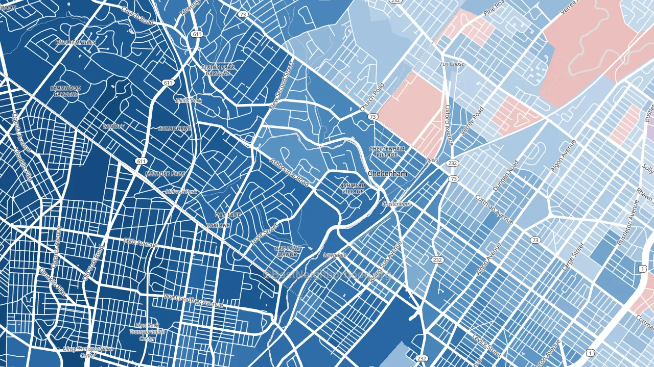 Cheltenham, PA block-group political-lean map