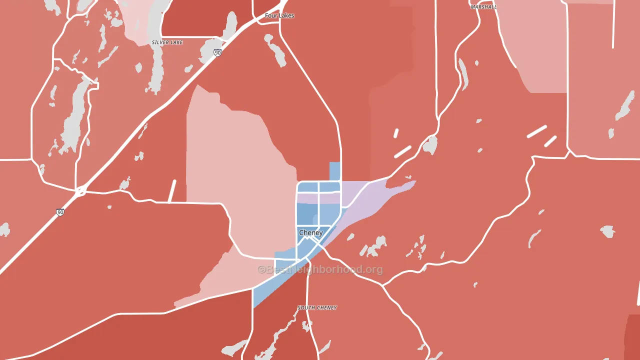 Cheney, WA block-group political-lean map
