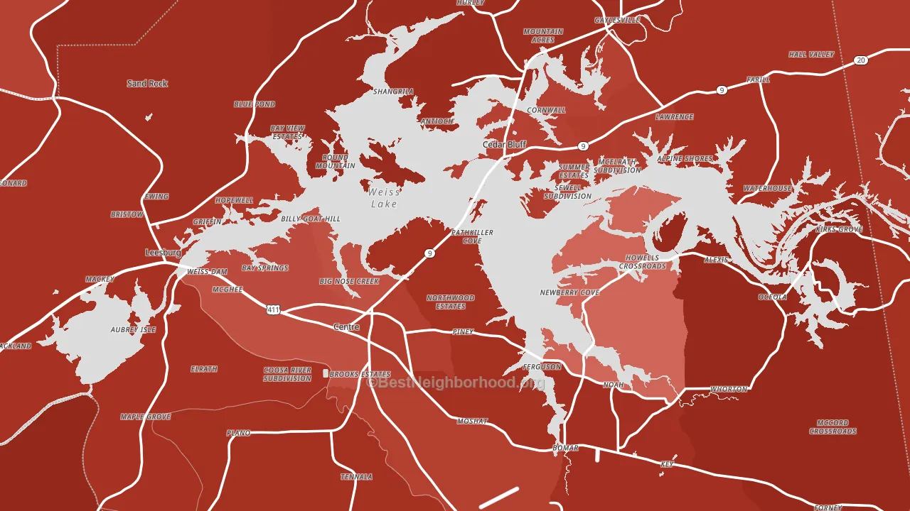 Cherokee County, AL block-group political-lean map