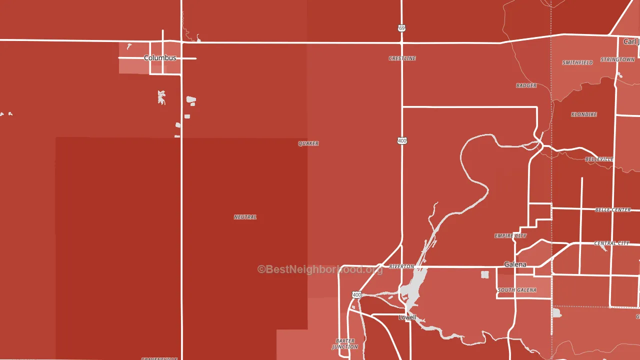 Cherokee County, KS block-group political-lean map