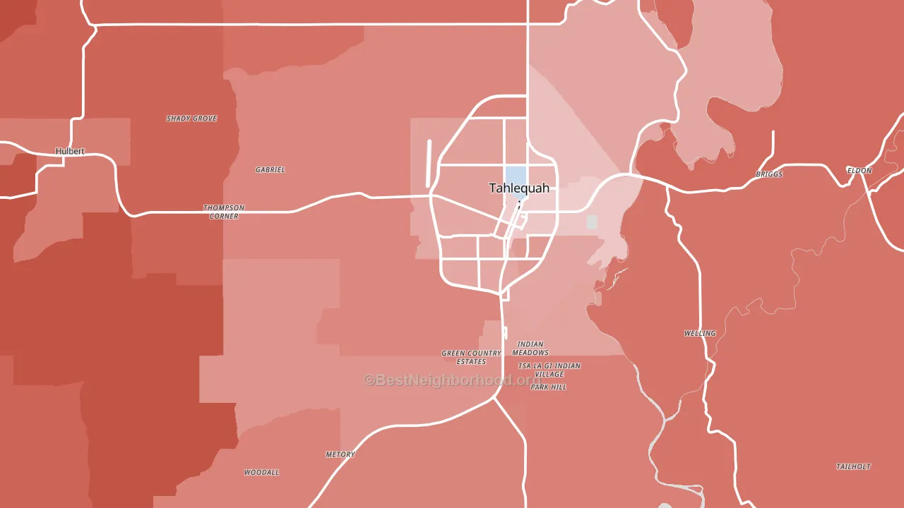 Cherokee County, OK block-group political-lean map