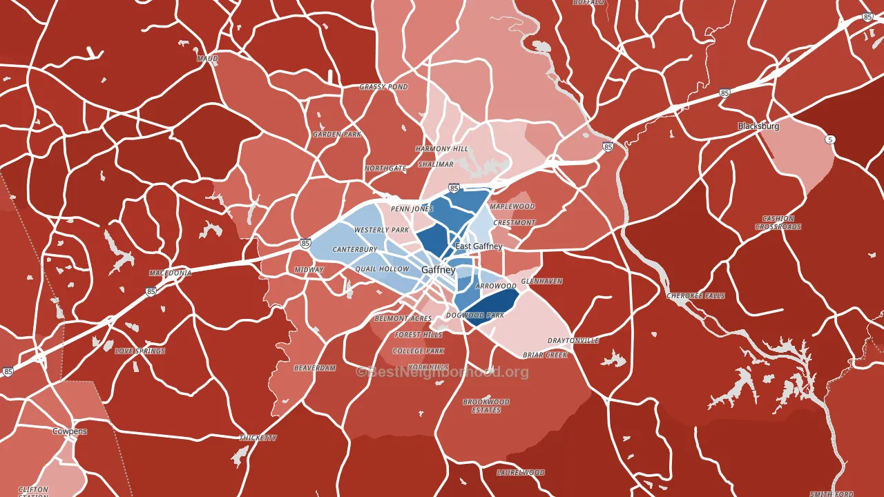 Cherokee County, SC block-group political-lean map