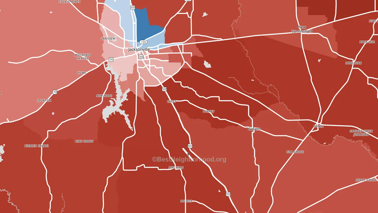 Cherokee County, TX block-group political-lean map