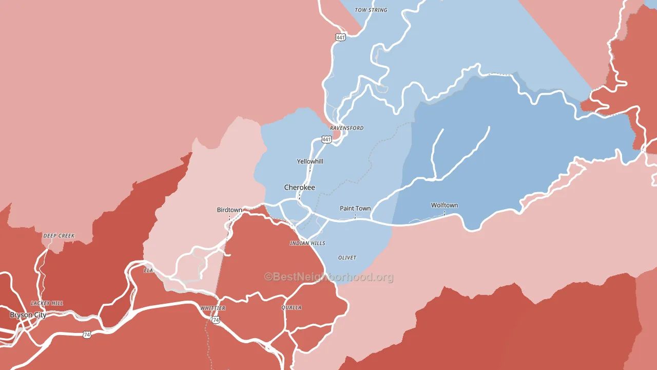 Cherokee, NC block-group political-lean map