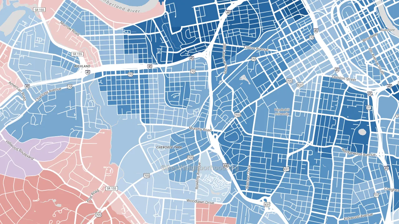 Cherokee Park, Nashville, TN block-group political-lean map