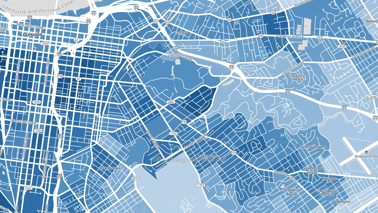 Cherokee Triangle, Louisville, KY block-group political-lean map