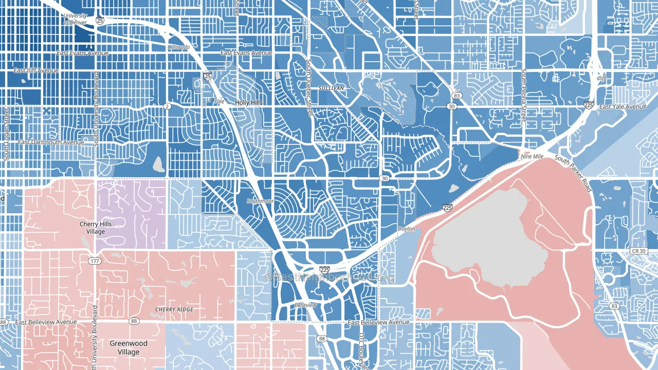 Cherry Creek, Denver, CO block-group political-lean map
